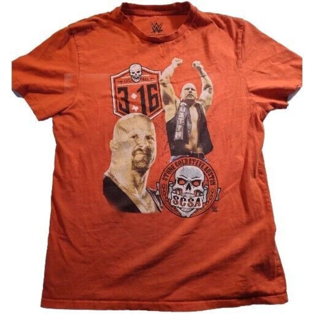 WWE Wrestlemania Stone Cold Steve Austin Large‎ Orange T-Shirt 977